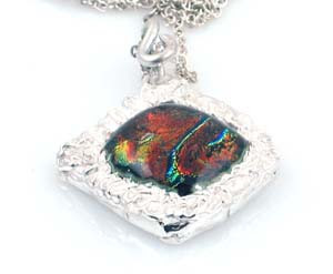 orange black dichroic fused glass fine silver pendant