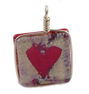 red and gold fused glass pendant