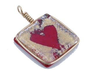 red and gold fused glass pendant