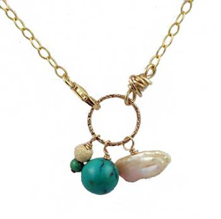 turquoise biwa pearl gold lariat necklace