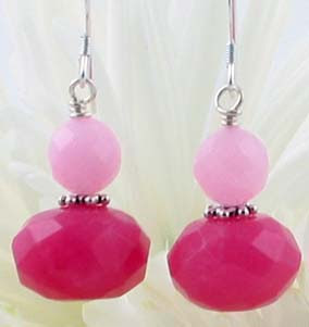 pink jade silver earrings