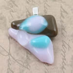 aqua blue,pink and chocolate triangle fused glass pendant