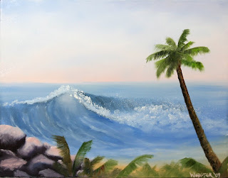 Hawaiian Coast Wave and Palm Tree Oil Painting - Daily Painting Blog - Original Oil and Acrylic Artwork by Artist Mark Webster