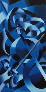 Abstract Futurist Cellist, Blue Oil Painting - Daily Painter - Original Oil and Acrylic Art - Painting a Day by California Artist Mark A. Webster
