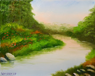 Bend in the River at Sunset Painting - Daily Painting Blog - Original Oil and Acrylic Artwork by Artist Mark Webster