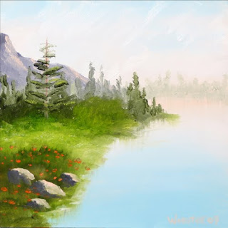Daily Painters - Misty Lake Lake of the Pines Landscape Painting - Daily Painter - Original Oil and Acrylic Art - Painting a Day by California Artist Mark A. Webster
