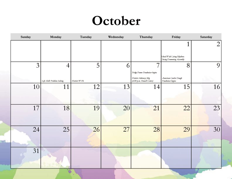 From the art dept....: calendar (october) From the Art dept….: Calendar (October)