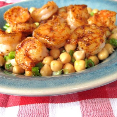 Lemony Chickpeas with Blackened Shrimp