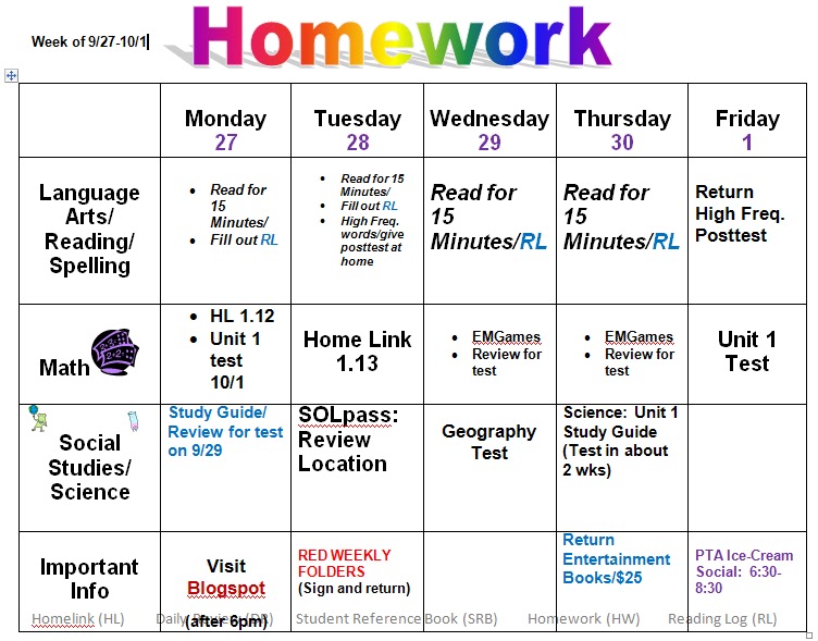 The forest academy homework calendar picture