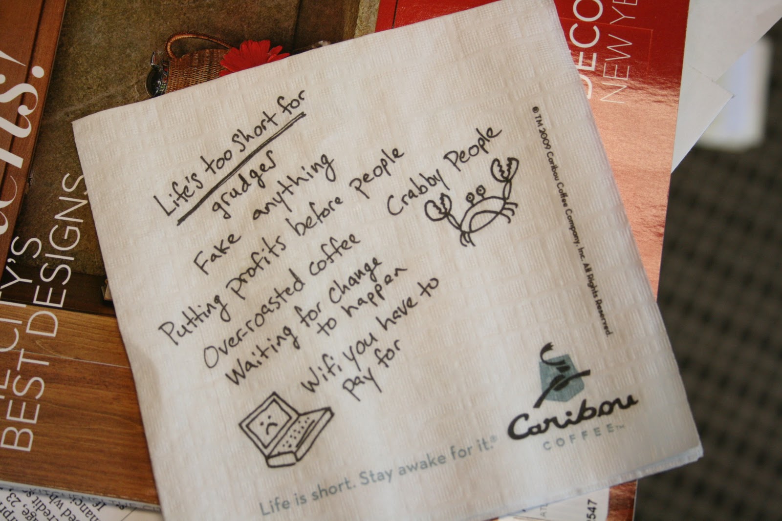 caribou coffee napkins