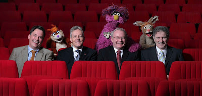 Launch of the second series of Sesame Tree - Darren Kidd/Presseye.com - Pictured with Hilda, Potto and Archie from Sesame Tree are from left to right: Richard Williams, Chief Executive Northern Ireland Screen; Peter Robinson, First Minister; Martin McGuinness, Deputy First Minister; and Denis Rooney CBE, Chairman, International Fund for Ireland.