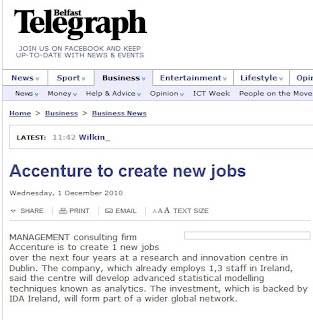 snippet from Belfast Telegraph website article about Accenture creating jobs in Dublin