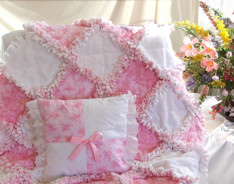 Baby Rag Quilts Pink Rose Toile Baby Girl Blanket Quilt Set