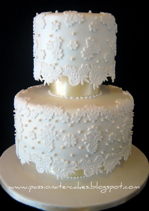 White sugar lace wedding cakespecially requested by Signature Wedding