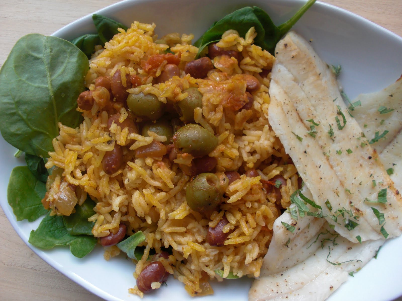 Tagan's Kitchen I Love My Rice Cooker yellow rice, green olives, red