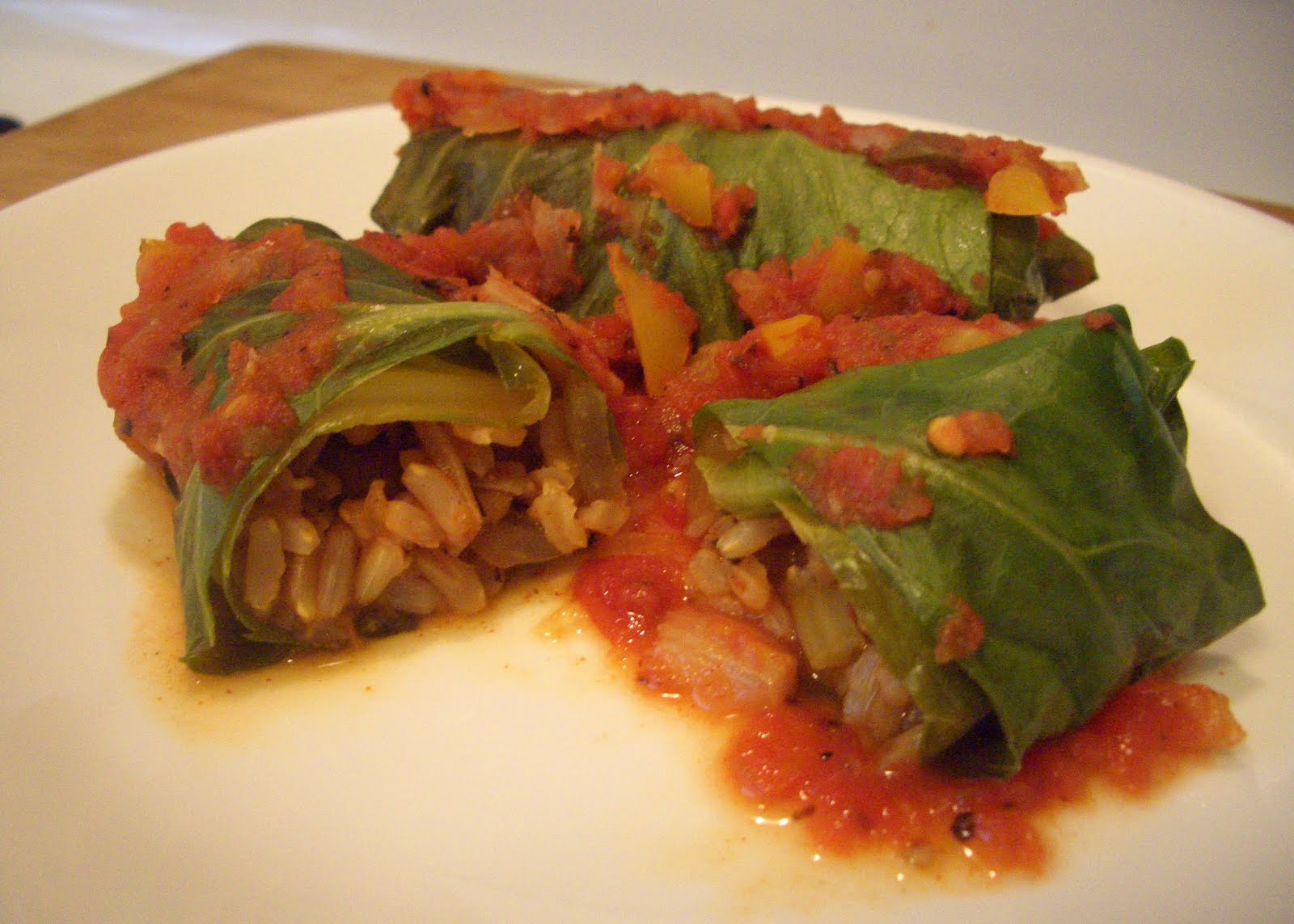 Invariably Vegan Collard Greens Stuffed with Red Beans and Rice