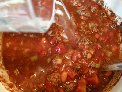 Add water to crock pot chili.