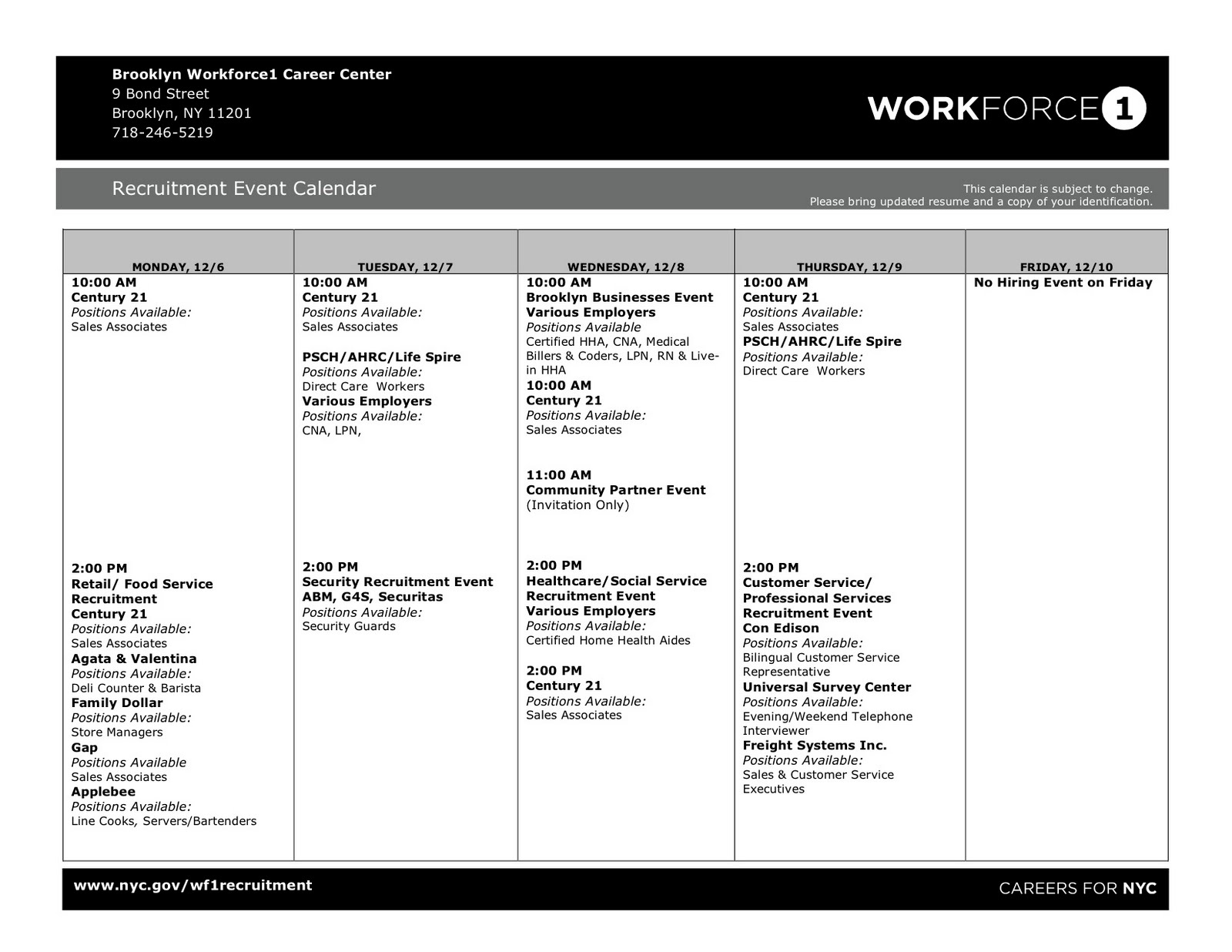 Crow Hill Community Association Blog UPDATED BROOKLYN WORKFORCE CALENDAR