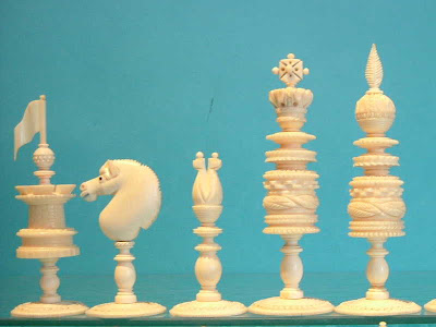 Antique Barleycorn Bone Chess Set KH 105cm/415 inches Old -  Portugal