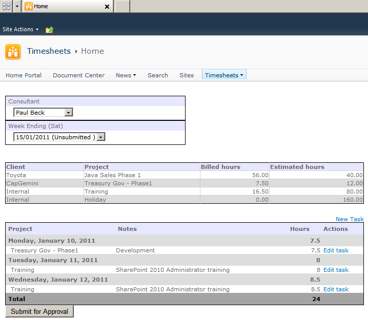 my sharepoint notes timesheet solution for sharepoint 2010 part 2 ui