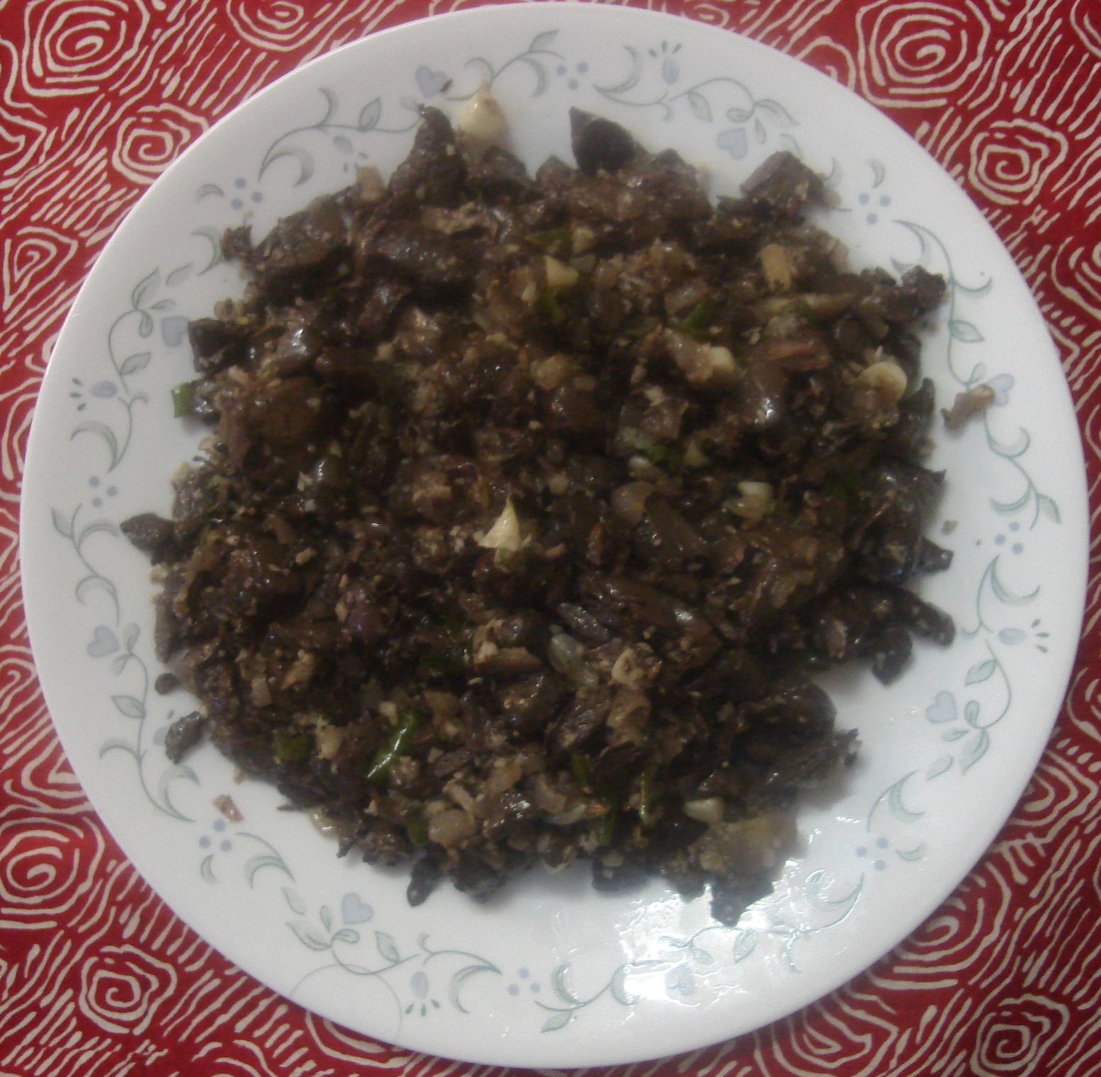 Aattu Ratham Poriyal (lamb blood curry)