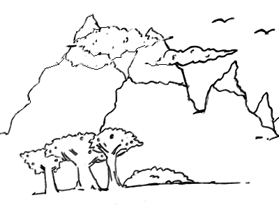 desenho para crianças colorir de natureza e montanhas