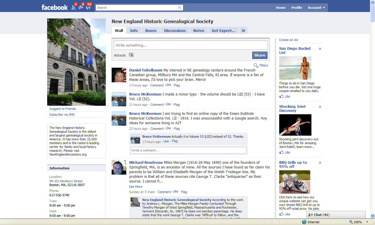 GeneaMusings NEHGS Using Facebook Page as a Message Board
