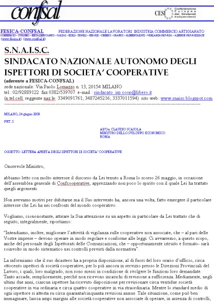 LETTERA APERTA AL MINISTRO SCAJOLA