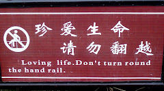 sign in Emei Shan - "Loving Life. Don't turn round the handrail"