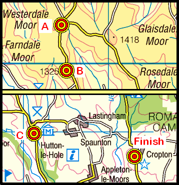 Map of the Ralph's Cross to Cropton area