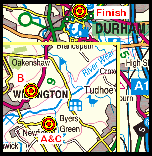 Map of the Byers Green to Durham area