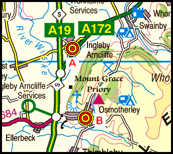 Map of the Ingleby Cross to Sutton Bank area