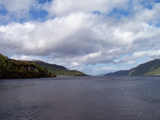 Loch Ness with sunny skies in Scotland