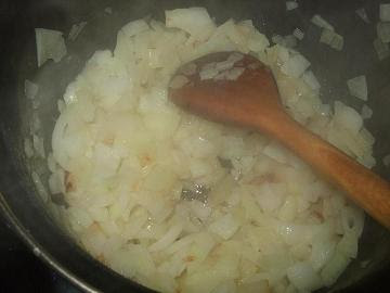 Sautéeing Spanish onions and garlic
