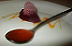 Experimenting at home - soft saffron gel with purée and air of beetroot