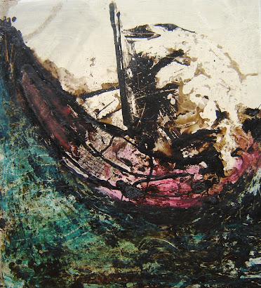 Barcos / Pintura asfáltica sobre madera / 45 x 45 cm.