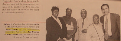 New Party candidates Patricia Martin left, Danny K Davis center, Barack Obama right (Spring 1996).