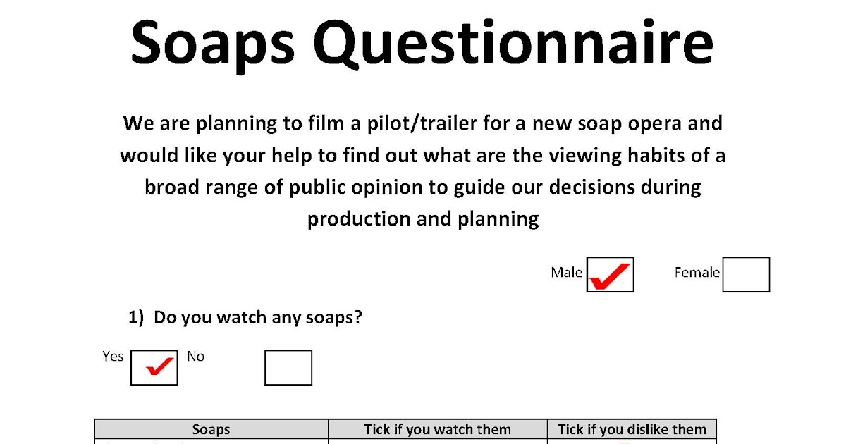 A2 Media Joel Reed Primary Research Soap Questionaire