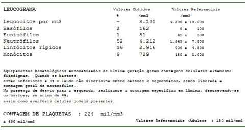 Bastonetes 0 no exame de sangue