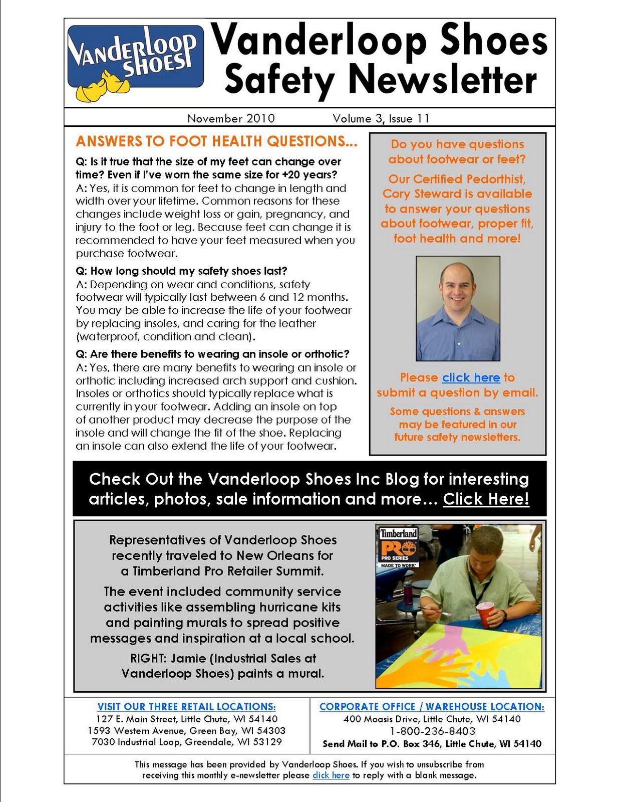 Vanderloop Shoes Inc Safety Newsletter for November 2010