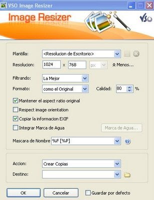 Pantalla de Image Resizer