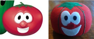 Finished toy side by side with picture of Bob the Tomato