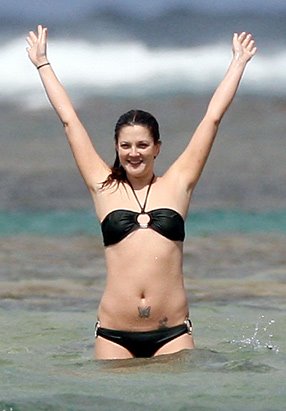 Drew Barrymore Belly Butterfly Tattoo