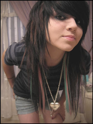 dark hair with pink highlights. avril lavigne pouf long hairstyle pink highlights. Thomas Dekker Emo 