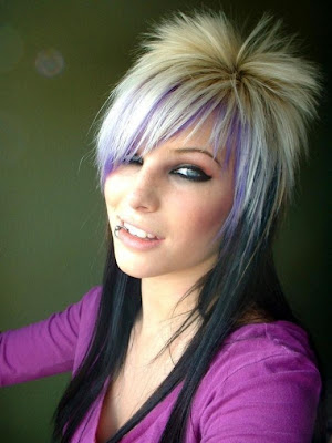 Emo hairstyle with purple or blue tips