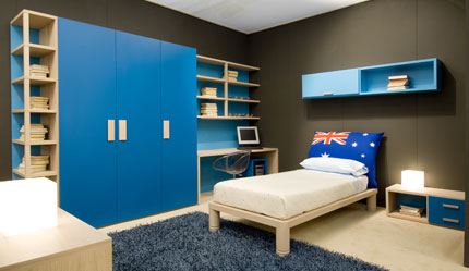 DORMITORIO EN TONOS AZULES - DORMITORIO AZUL CON NEGRO Y MARFIL ~ Fotos