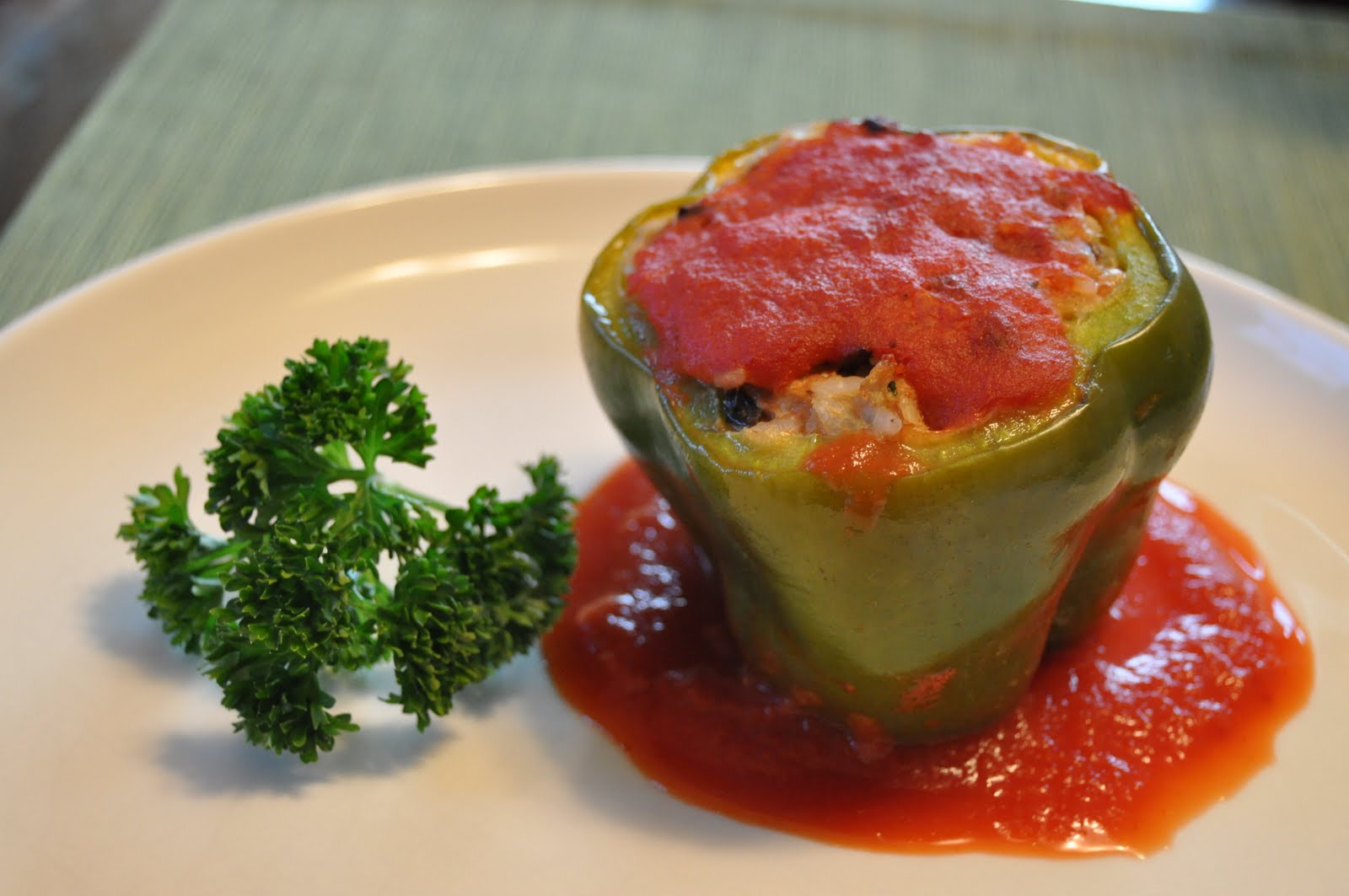 Five Spice ChickenStuffed Bell Pepper with Tomato Sauce