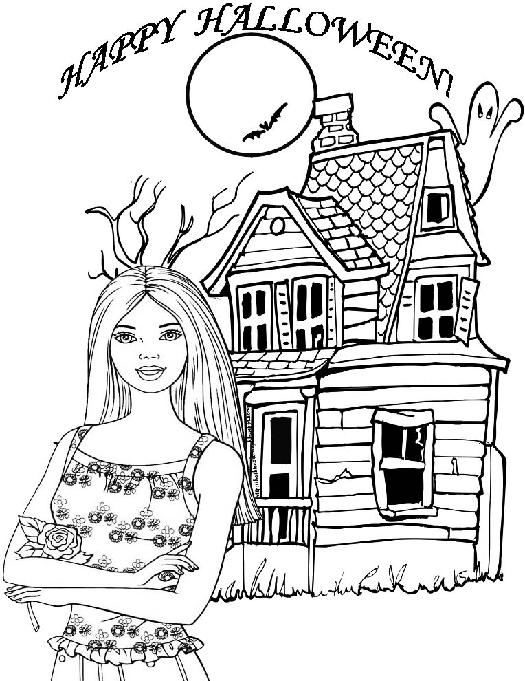 BARBIE COLORING PAGES: HAPPY HALLOWEEN BARBIE PRINTABLE COLORING PAGE