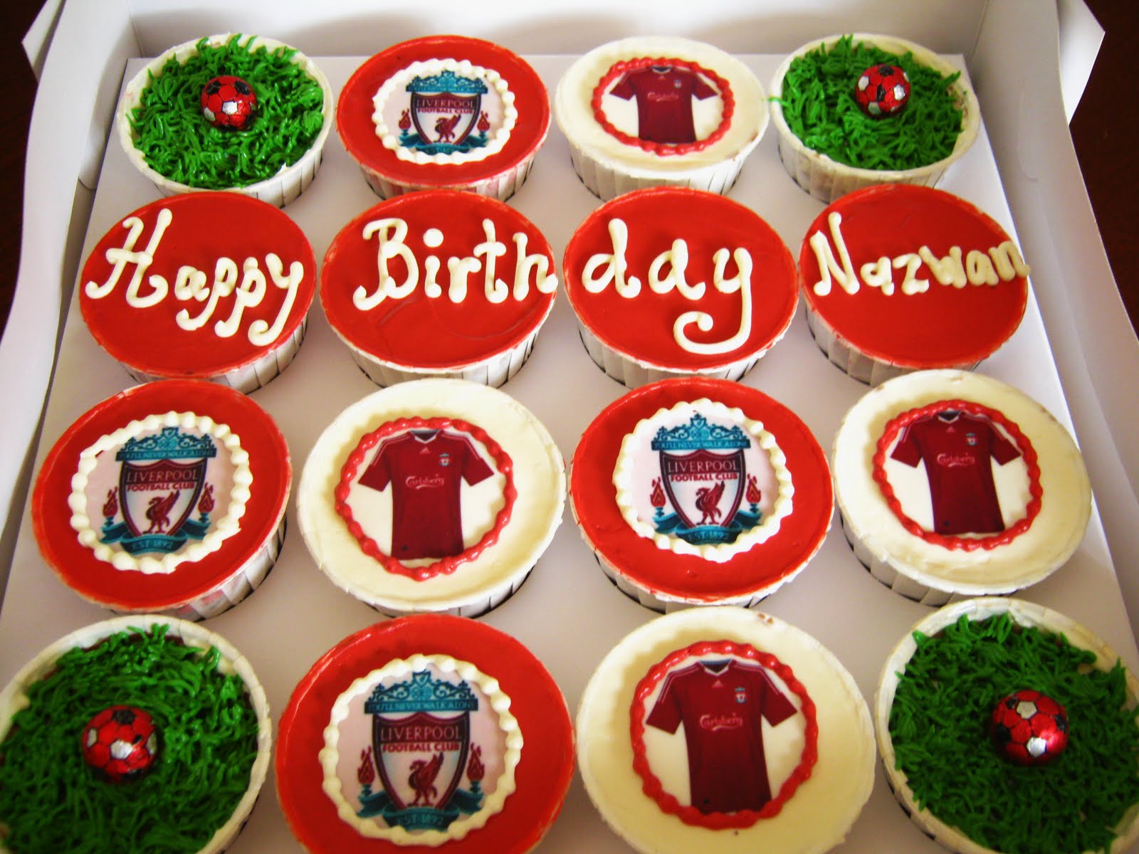 Vanilla Accent Liverpool Theme Birthday Cupcakes