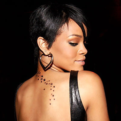 Rihanna Celebrity Star Upper Back Tattoo Design top tattoo